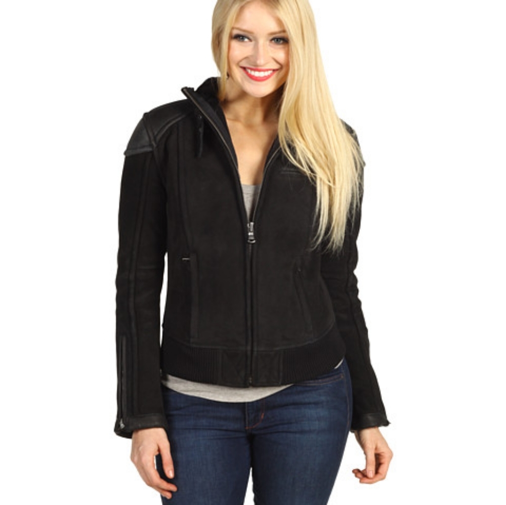 NWT Ugg Murray black bomber real lamb leather and shearling jacket